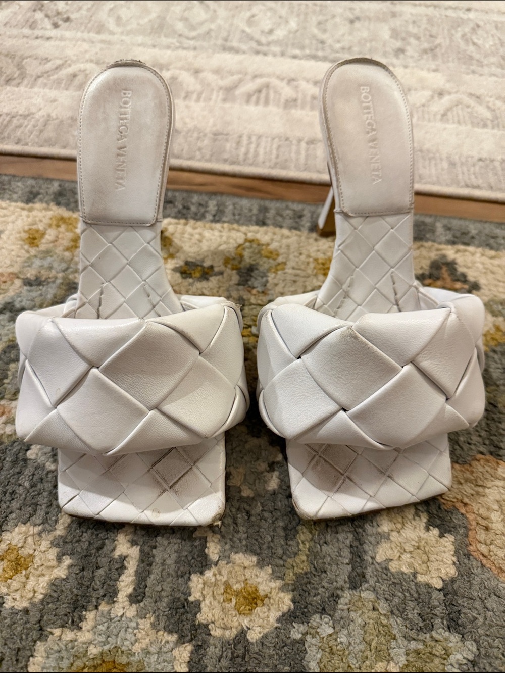 Bottega Veneta White Padded Intrecciato Slide Mules